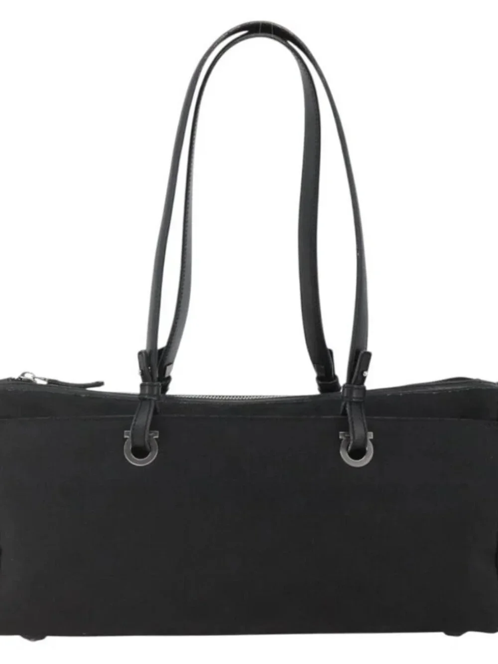 Salvatore Ferragamo Shoulder Bag Canvas Black Silver Auth ka3648